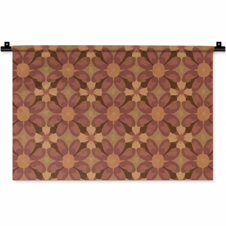 Retro - Bloemen - Bruin Wandkleed katoen klein 269 -zz3d