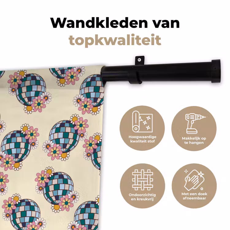 Retro - Disco - Bloemen - Discobal Wandkleed katoen klein 269 -sfeer2