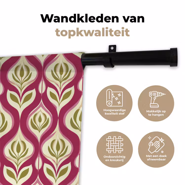 Retro - Floraal - Paars Wandkleed katoen klein 269 -sfeer2