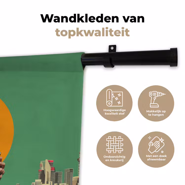 Retro - Vrouw - Stad - Zon Wandkleed katoen klein -sfeer2