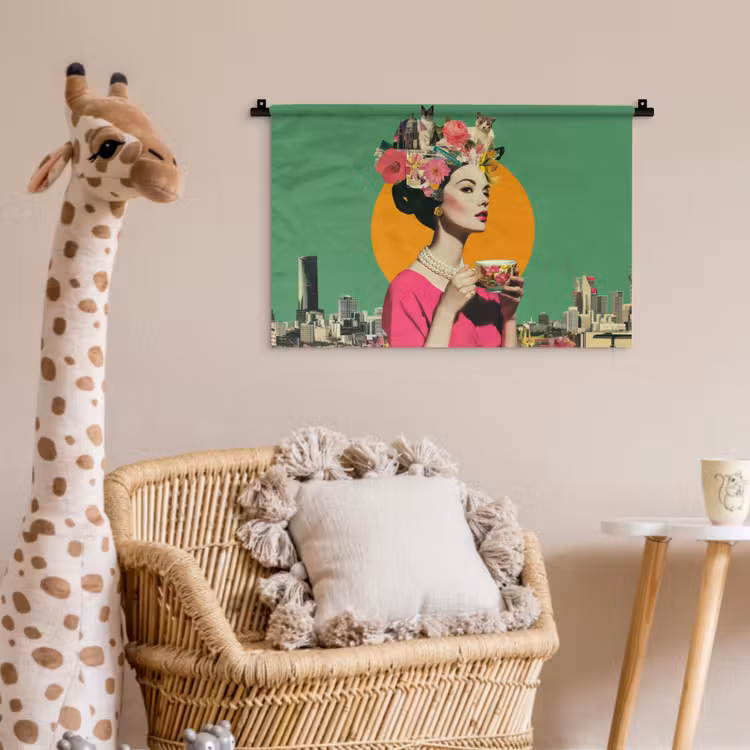 Retro - Vrouw - Stad - Zon Wandkleed katoen klein -wsfeer5_kind
