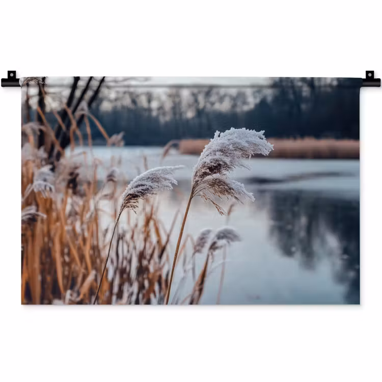 Riet - Gras - Natuur - Winter - Meer Wandkleed katoen klein -zz3d