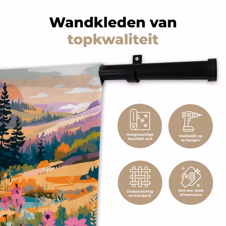 Rivier - Vallei vol bloemen - Levendig Wandkleed katoen klein -sfeer2