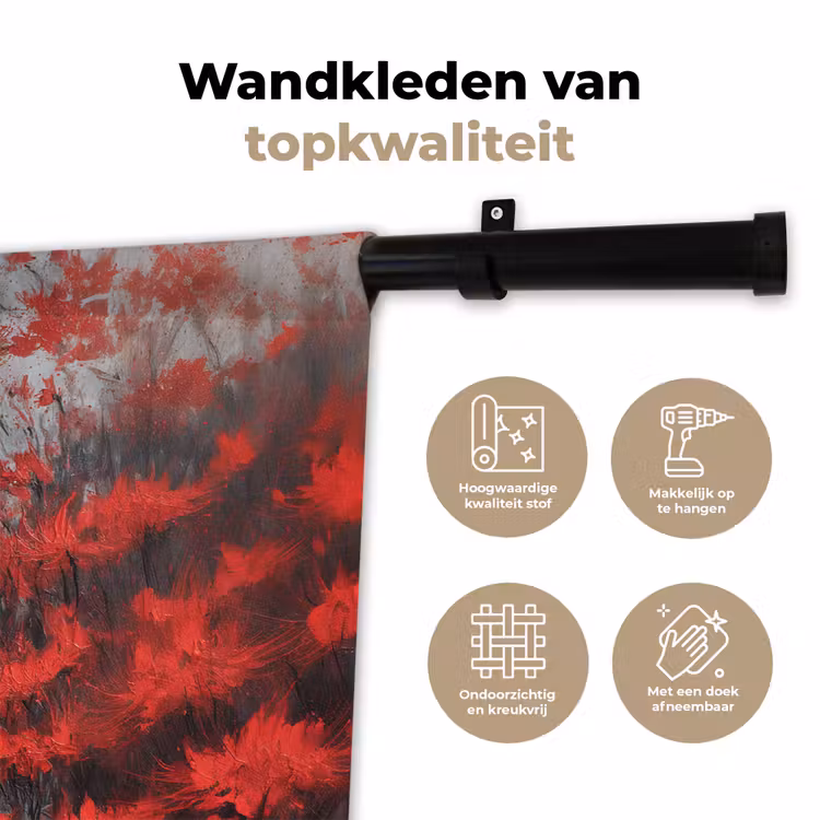 Rode bloemen - mistig - Man Wandkleed katoen klein -sfeer2