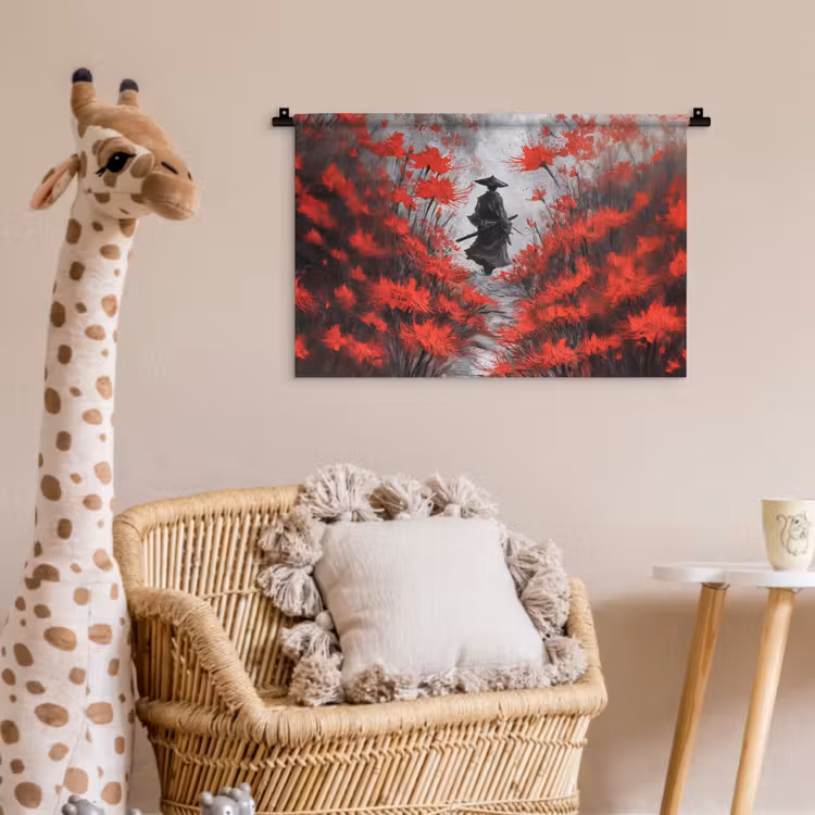 Rode bloemen - mistig - Man Wandkleed katoen klein -wsfeer5_kind