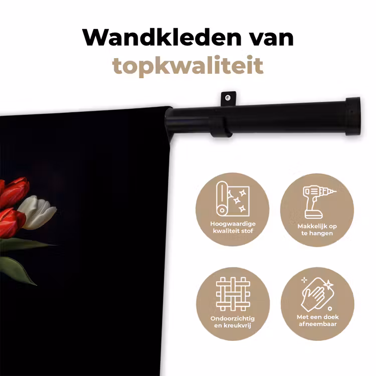 Rode - Bloemen - Tulpen - Vaas Wandkleed katoen klein -sfeer2