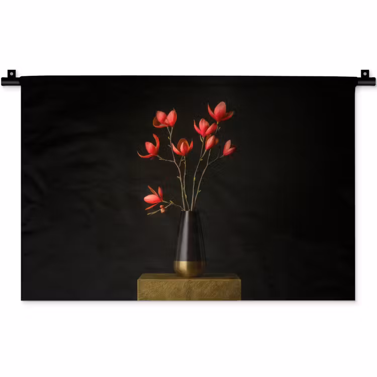Rode - Bloemen - Vaas Wandkleed katoen klein -zz3d