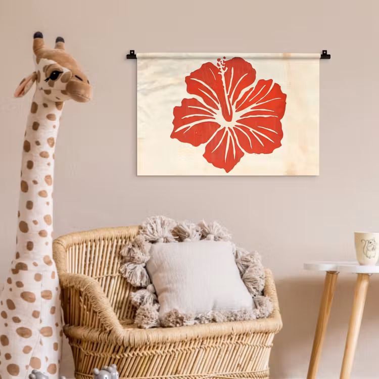Rode hibiscusbloem - Textuur achtergrond - Beige Wandkleed katoen klein -wsfeer5_kind
