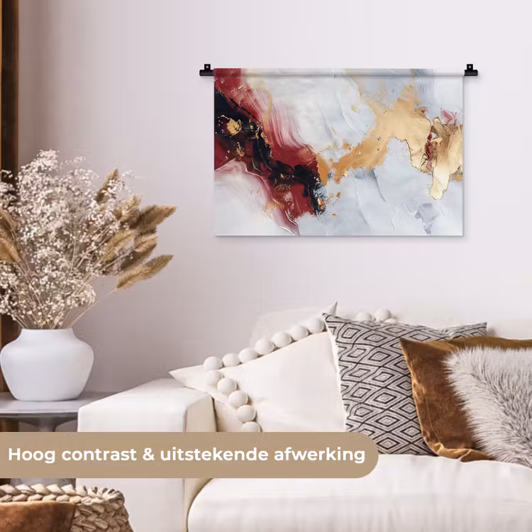 Rood - Abstract - Goud - Modern Wandkleed katoen klein -sfeer1