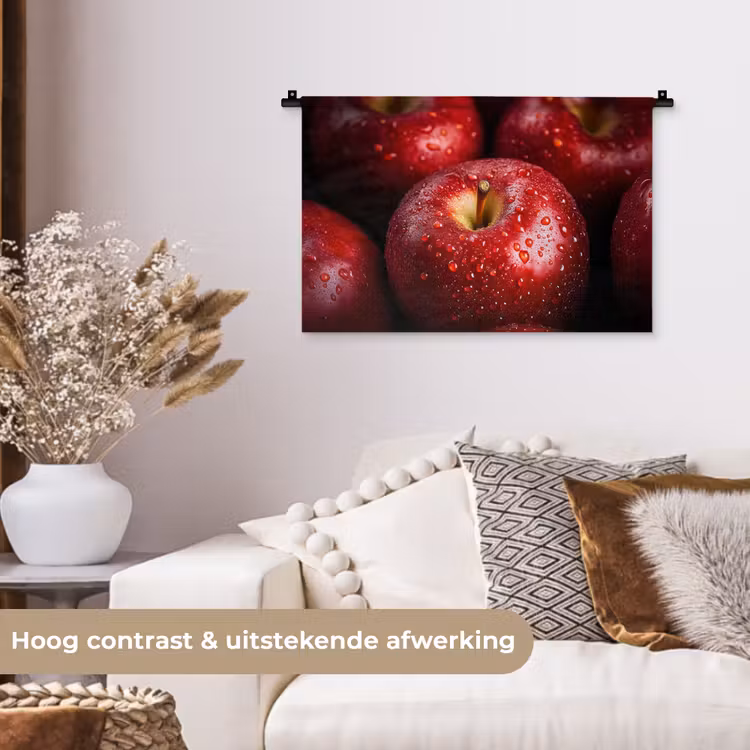 Rood - Appels - Fruit Wandkleed katoen klein -sfeer1