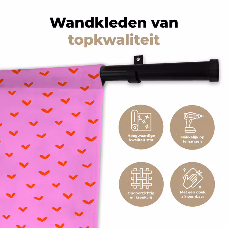 Rood -  Hartjes - Roze - Patroon Wandkleed katoen klein 269 -sfeer2