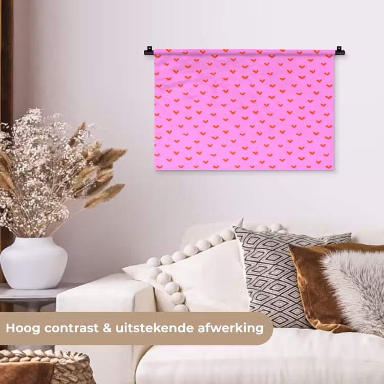Rood -  Hartjes - Roze - Patroon Wandkleed katoen klein 269 -sfeer1