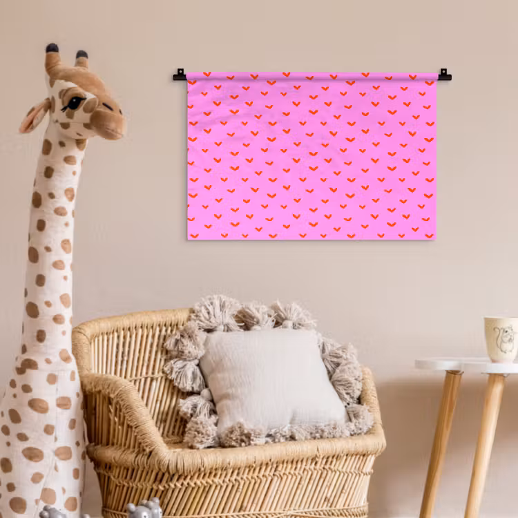 Rood -  Hartjes - Roze - Patroon Wandkleed katoen klein 269 -wsfeer5_kind