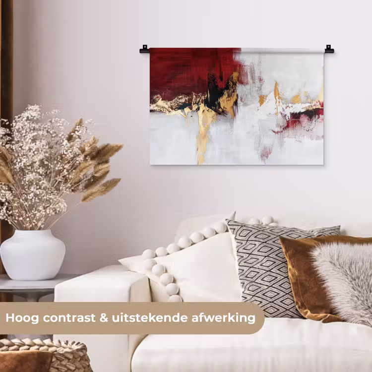 Rood - Marmer - Abstract - Goud - Modern Wandkleed katoen klein -sfeer1