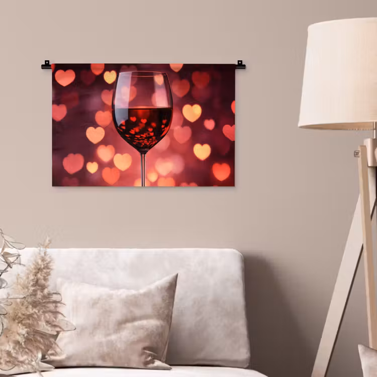 Rood - Wijn - Hartjes Wandkleed katoen klein -sfeer4
