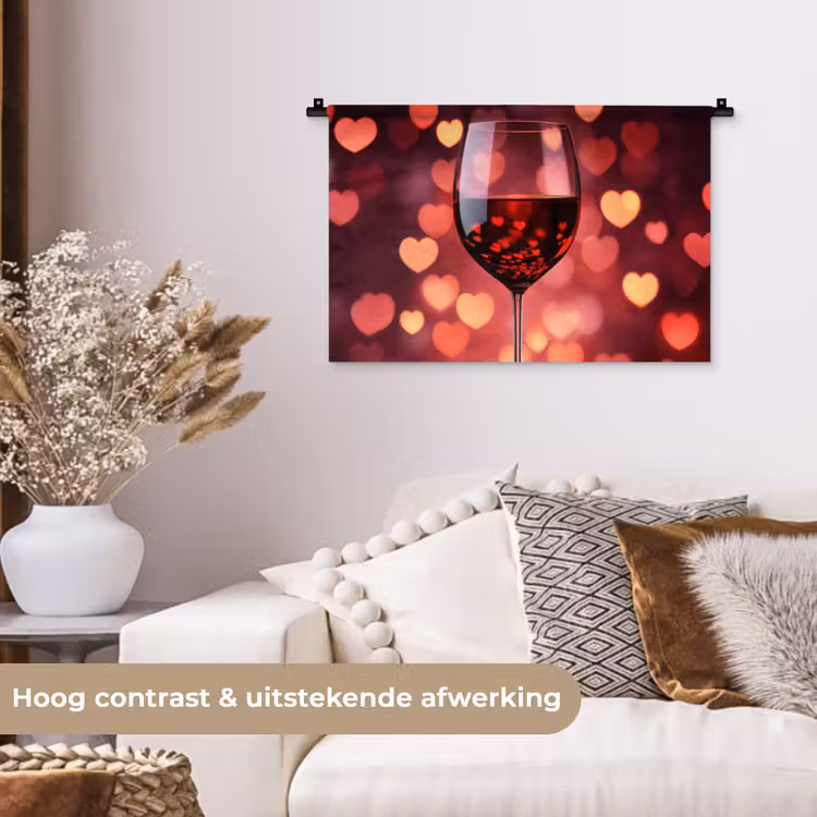 Rood - Wijn - Hartjes Wandkleed katoen klein -sfeer1