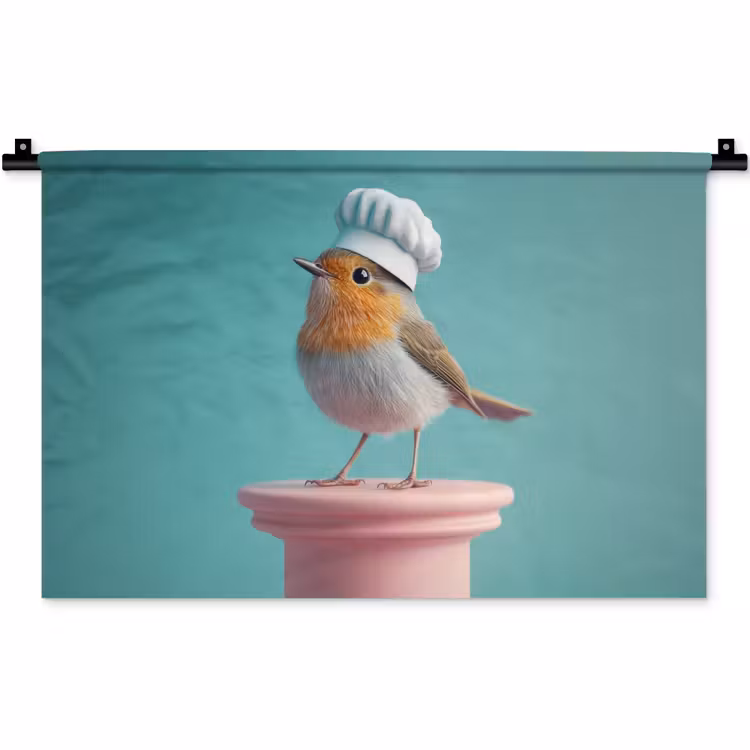 Roodborstje - Vogel - Koksmuts - Sokkel Wandkleed katoen klein -zz3d