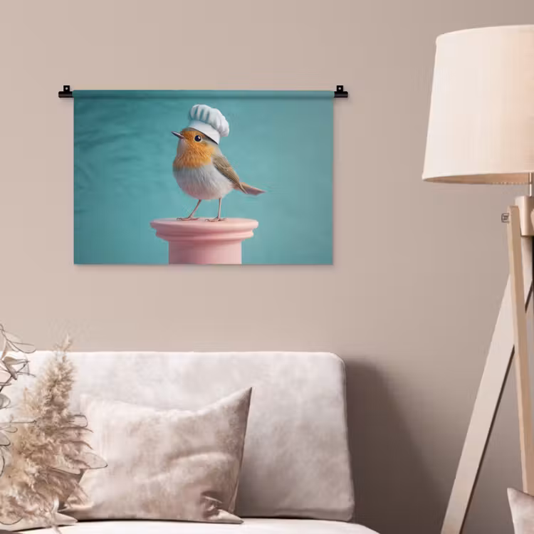 Roodborstje - Vogel - Koksmuts - Sokkel Wandkleed katoen klein -sfeer4