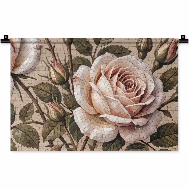 Roos - Mozaïek - Bloemen - Klassiek - Beige Wandkleed katoen klein -zz3d