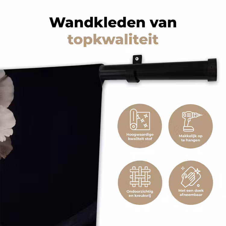 Roos - Tijdloos - Zwart Wandkleed katoen klein -sfeer2