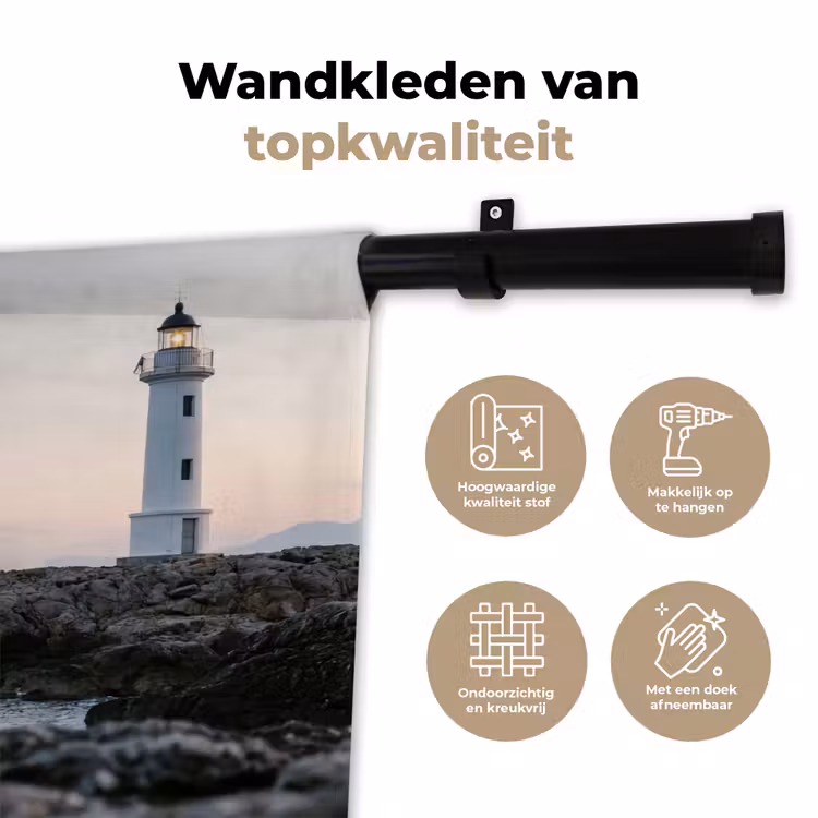 Rotsen - Vuurtoren - Wit Wandkleed katoen klein -sfeer2