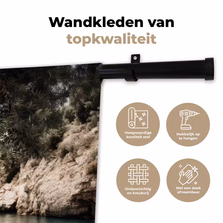 Rotsen - Zee - Boom - Groen Wandkleed katoen klein -sfeer2