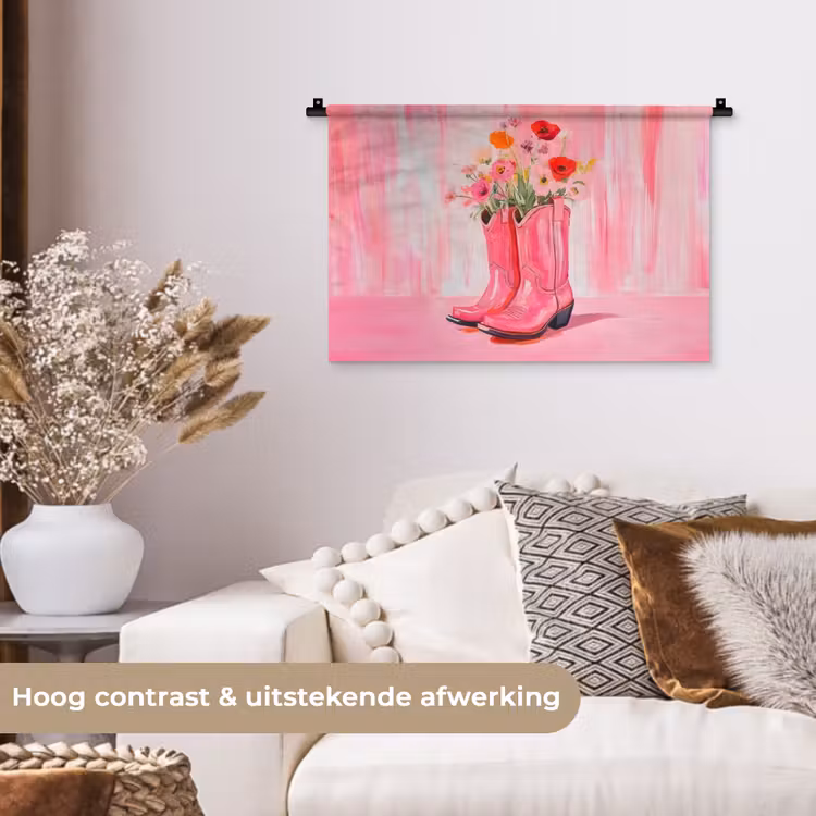 Roze - Bloemen - Cowboy Wandkleed katoen klein -sfeer1