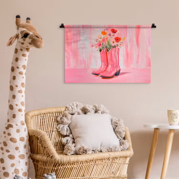 Roze - Bloemen - Cowboy Wandkleed katoen klein -wsfeer5_kind