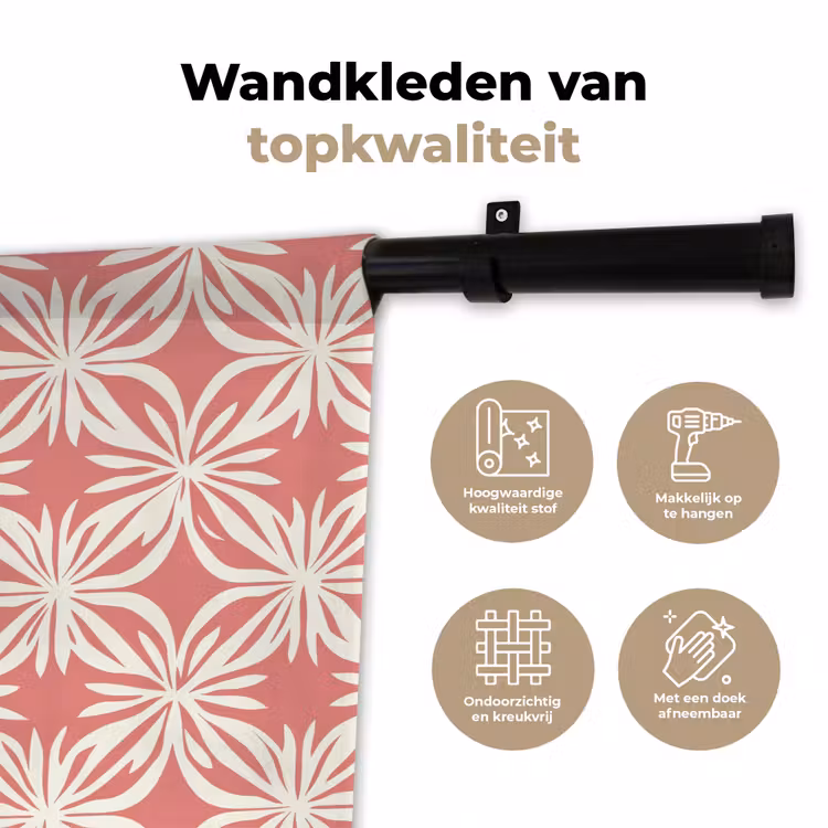 Roze - Bloemenmotief - Wit - Modern Wandkleed katoen klein 269 -sfeer2