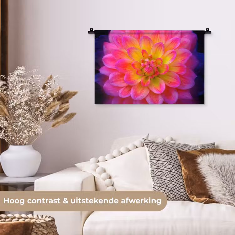 Roze - Dahlia - Kleurrijk Wandkleed katoen klein -sfeer1