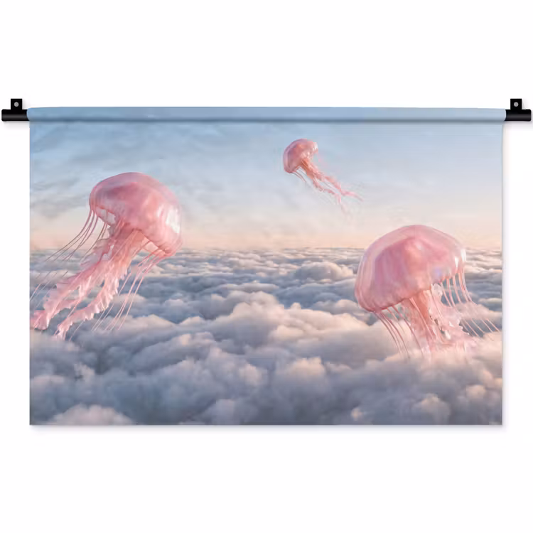 Wandkleed - Roze dier - Wolken - Roze dier - Wolken Wandkleed katoen klein