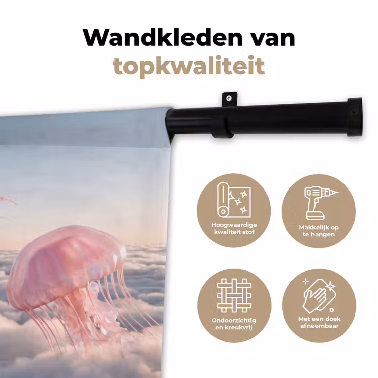 Wandkleed - Roze dier - Wolken - Roze dier - Wolken Wandkleed katoen klein