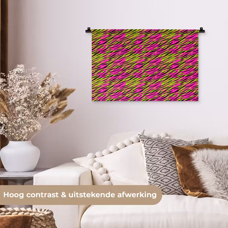 Roze - Groen - Neon - Dieren Wandkleed katoen klein 269 -sfeer1