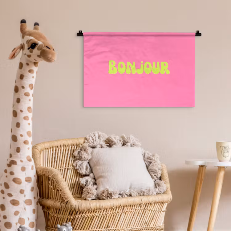 Roze - Groene bonjour - Organisch Wandkleed katoen klein -wsfeer5_kind