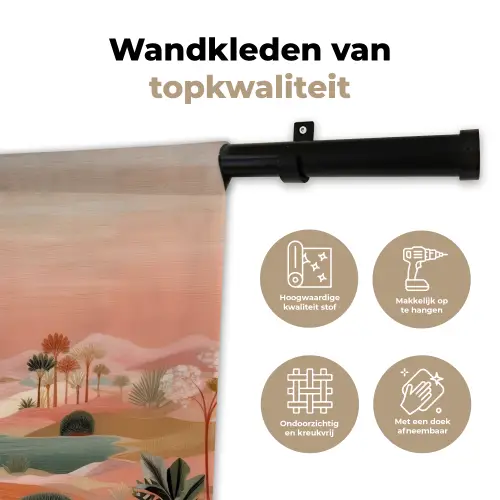 Roze landschap - Palmen - Water Wandkleed katoen klein -sfeer2