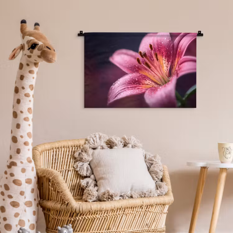Roze - lelie - Dauwdruppels Wandkleed katoen klein -wsfeer5_kind