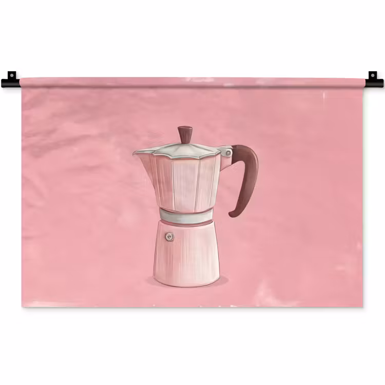 Roze - Mokkapot - Illustratie - Koffie Wandkleed katoen klein -zz3d