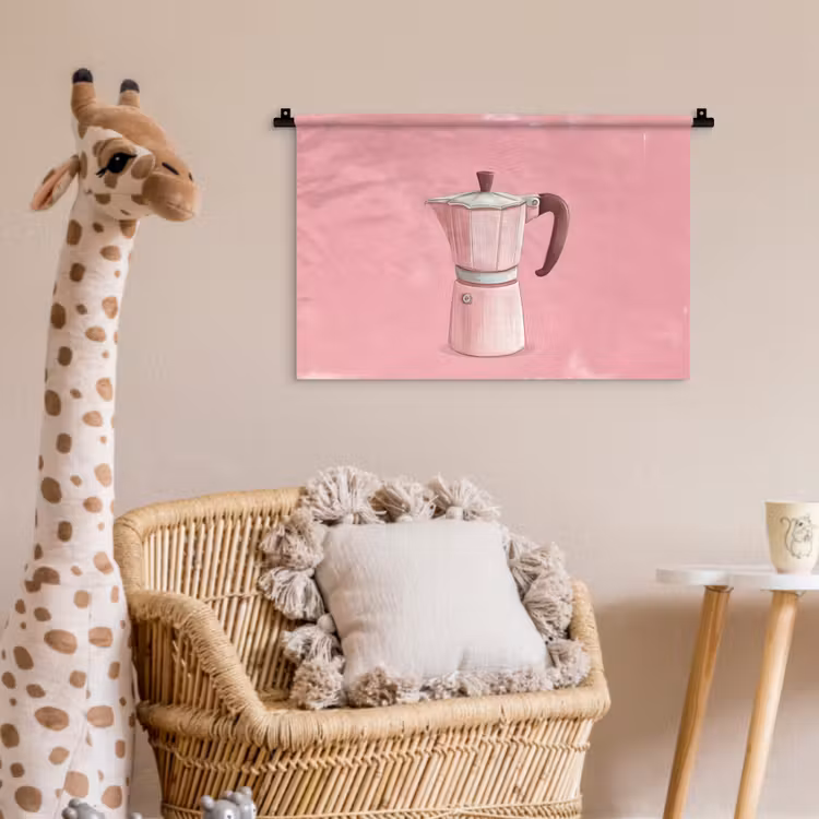 Roze - Mokkapot - Illustratie - Koffie Wandkleed katoen klein -wsfeer5_kind