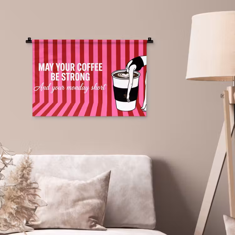 Roze - Strepen - Koffie - Maandag Wandkleed katoen klein -sfeer4