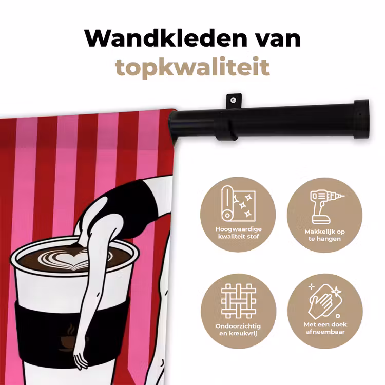 Roze - Strepen - Koffie - Maandag Wandkleed katoen klein -sfeer2