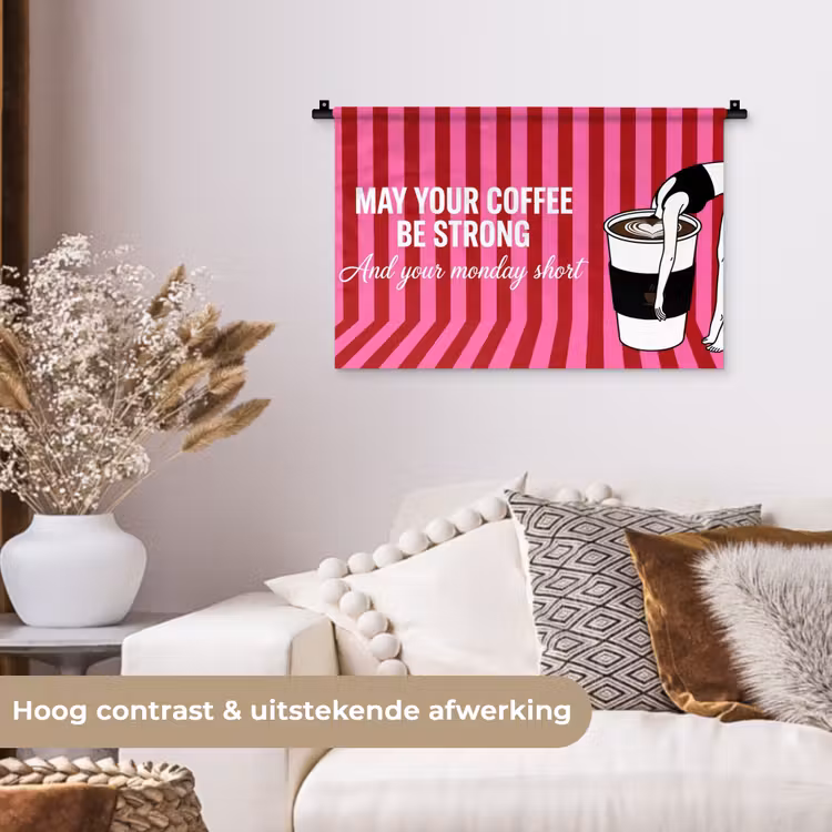 Roze - Strepen - Koffie - Maandag Wandkleed katoen klein -sfeer1