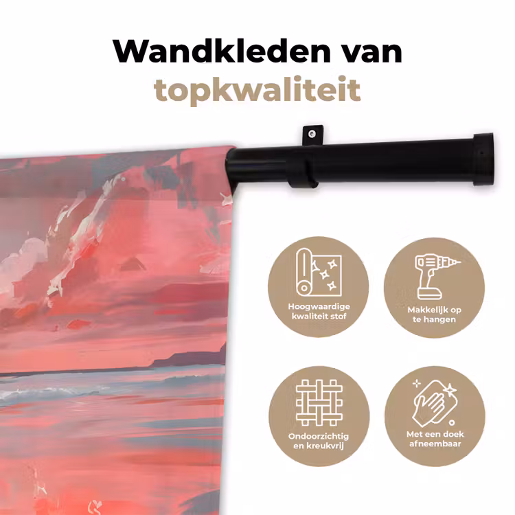Roze - Surfen - Zee Wandkleed katoen klein -sfeer2