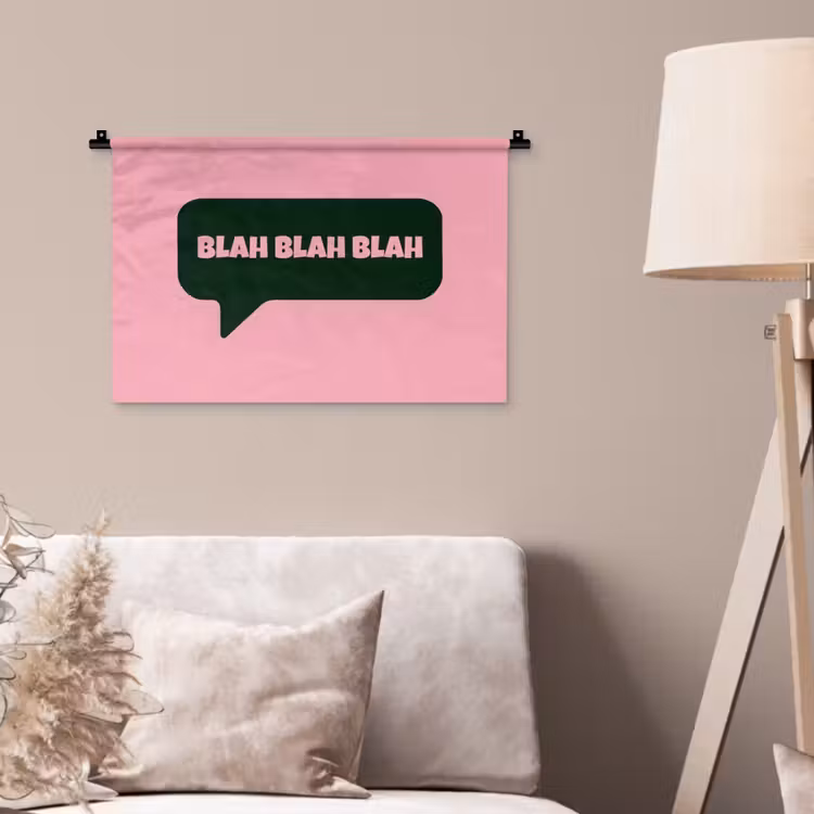 Roze - Tekstwolk - Groen - BLAH BLAH BLAH Wandkleed katoen klein -sfeer4