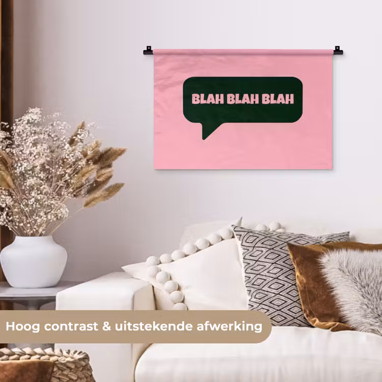 Roze - Tekstwolk - Groen - BLAH BLAH BLAH Wandkleed katoen klein -sfeer1