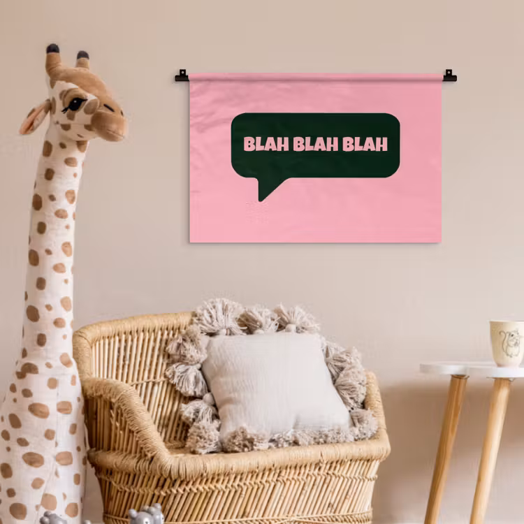 Roze - Tekstwolk - Groen - BLAH BLAH BLAH Wandkleed katoen klein -wsfeer5_kind