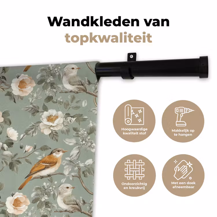 Roze - Vogels - Kleurrijk Wandkleed katoen klein 269 -sfeer2