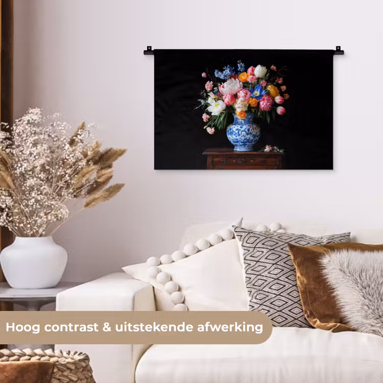 Rozen - Bloemen - Vaas - Boeket Wandkleed katoen klein -sfeer1