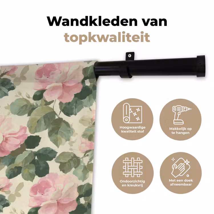 Rozen - Botanisch - Roze Wandkleed katoen klein 269 -sfeer2