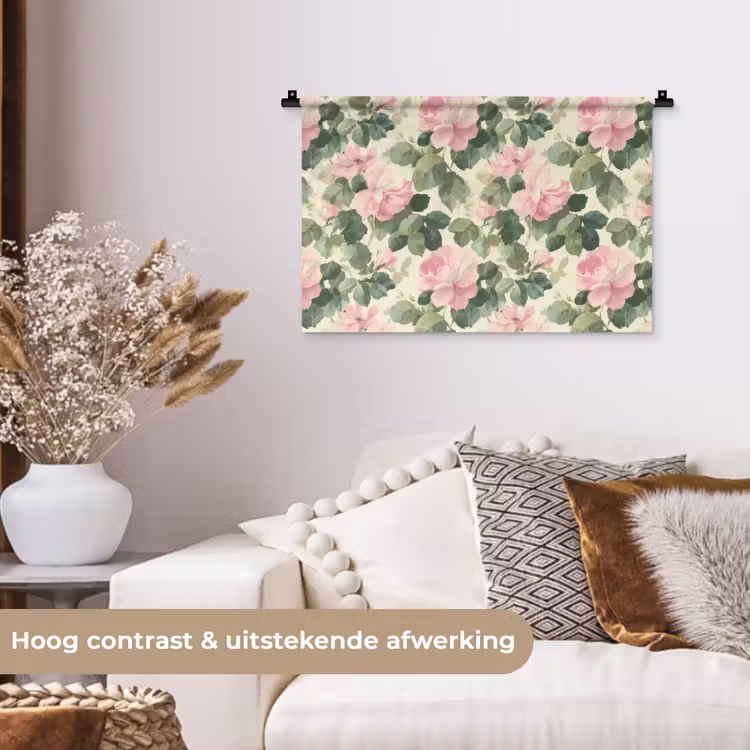 Rozen - Botanisch - Roze Wandkleed katoen klein 269 -sfeer1