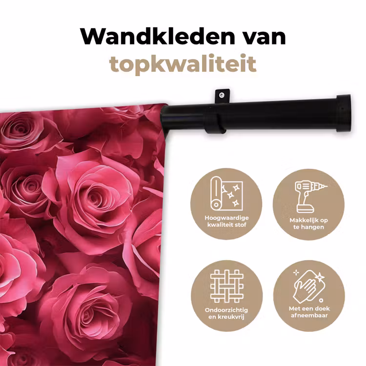 Rozen - Pink - Bloem Wandkleed katoen klein -sfeer2
